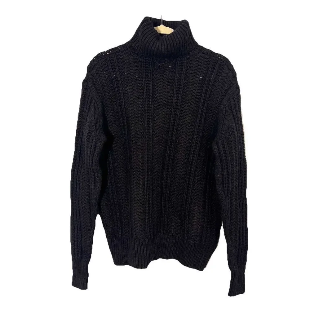 Allsaints Turtleneck Sweater Womens S Wool Cable‎ Knit Fisherman Chunky Heavy